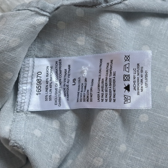 ❤️ NWT Jachs Girlfriend Short Sleeved Linen Blend Blouse Large Polka-dot Top - Picture 8 of 13